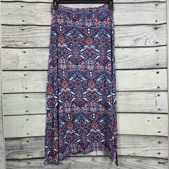 French Laundry Womens Boho Maxi Skirt Blue Orange L - Picture 1 of 6